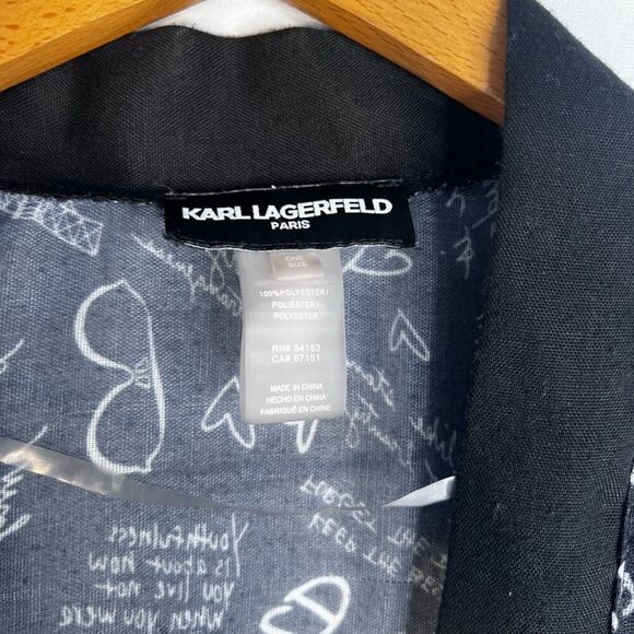 Karl Lagerfeld Paris Navy Blue Open Front Logo Graffiti Kimono Size OS - Picture 5 of 9